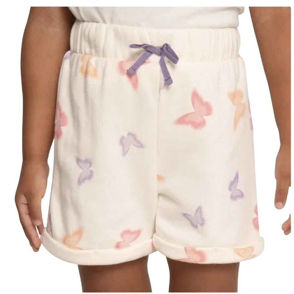 Pekkle Girls 4 Pack Pull On Elastic Waist Shorts Purple Pink Butterfly Hearts 2T